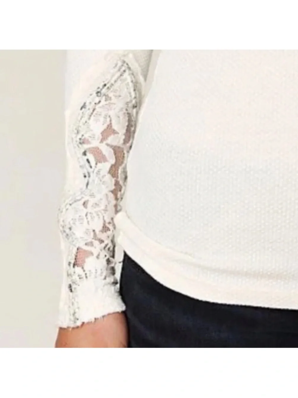 Free People Ivory Crafty Cuff Thermal Long Sleeve Top Size XS